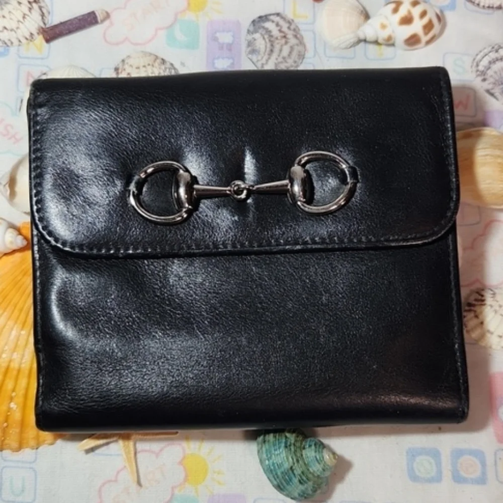 Gucci Palladium Horsebit Black Wallet - Picture 1 of 8